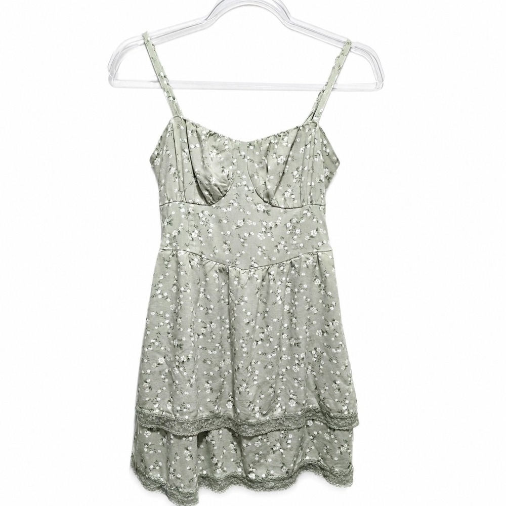 Hollister Babydoll Mini Dress Womens S Sage Green Lace Trim Cottagecore Y2K
